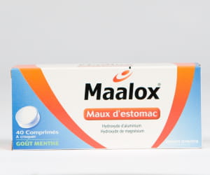 maalox, maux d'estomac, boîte de 40 comprimés.