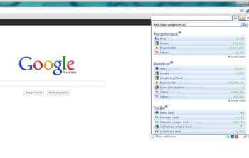 lorsqu'on clique sur l'extension seo for chrome, la liste des indicateurs