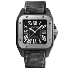 la montre santos 100 de cartier, avec lunette en acier poli et bracelet en