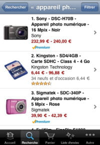 sobre et claire, l'application amazon france affiche un texte noir sur fond