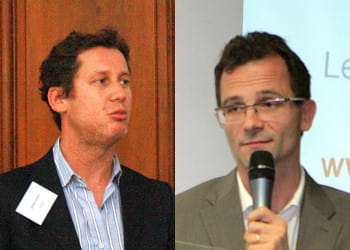 francis lelong, fondateur de sarenza (à gauche) et son successeur, stéphane