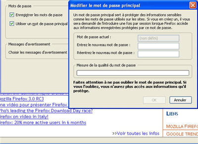 les identifiants stockées peuvent être protégés par un mot de passe principal.