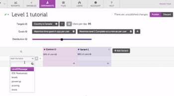 l'interface de leanplum permettant de réaliser les expérimentations se veut