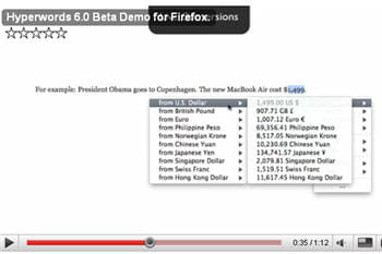 une image de la démonstration en vidéo d'hyperwords