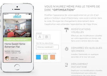 le site d'optimizely met aussi en avant la simplicité et la rapidité des a/b