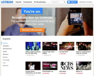 ustream permet à n'importe quel internaute de broadcaster du contenu en live.