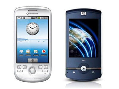 le htc magic à gauche, le hp ipaq messenger à droite