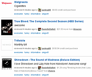 les derniers achats mentionnés sur blippy.com