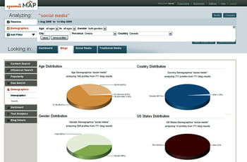 la map (media analysis platform) de sysomos fait remonter des indicateurs en