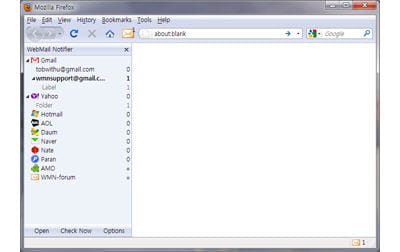copie d'écran de l'application webmail notifier sous firefox.