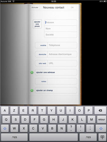 insertion d'un nouveau contact sur ipad