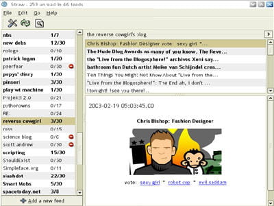 interface principale du lecteur de flux