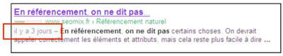 google peut afficher la date dans l'affichage de l'extrait pour les articles.