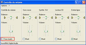 le menu de gestion du volume sous windows.