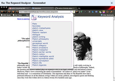 copie d'écran de the keyword analyzer.