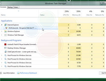 copie d'écran du gestionnaire des tâches de windows 8 pré-béta.