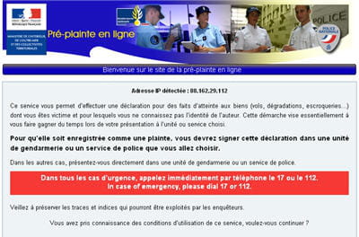 copie d'écran du site en ligne pre-plainte-en-ligne.gouv.fr