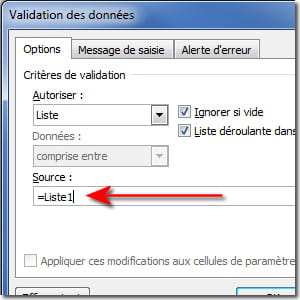 créer une liste déroulante.