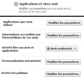 copie d'écran de la fonction paramètres de confidentialité des applications et