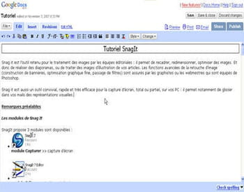 le traitement de texte en ligne de google documents