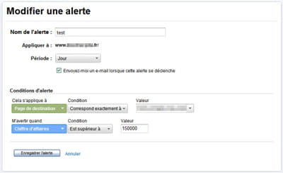 exemple de création d'une alerte personnalisée sous google analytics