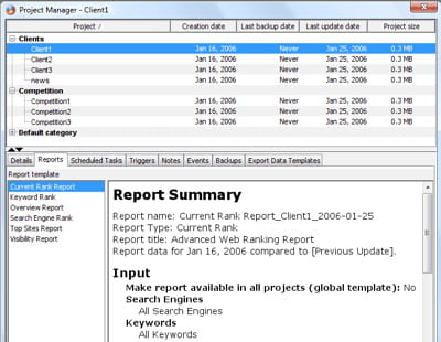 advanced web ranking comprend une interface de gestion de projets à destination