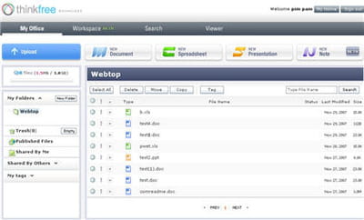 l'interface limpide de thinkfree