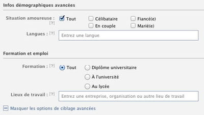exemples de ciblage selon la situation amoureuse et l'emploi