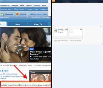 a gauche, les nouvelles alertes d'internet explorer 9, à droite la gestion