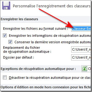 enregistrer par défaut en xls.