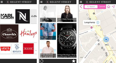 captures d'écran de l'application mobile de regent street, propriété du crown