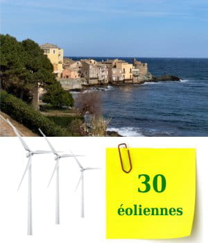 la corse possède 30 éoliennes.