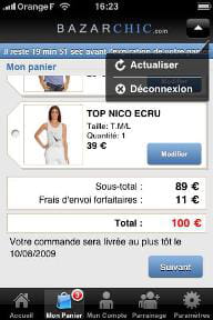 l'application iphone de bazarchic