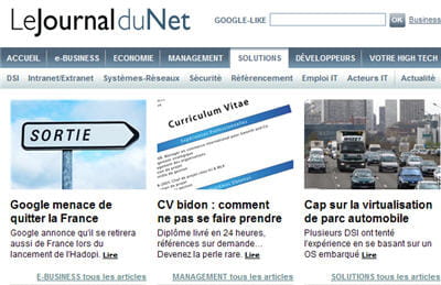 les titre de une de la home page du journal du net