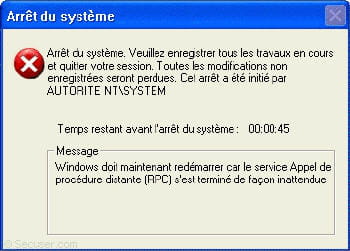 le fameux message du virus blaster