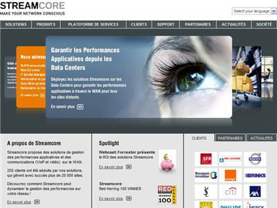 la page d'accueil de streamcore