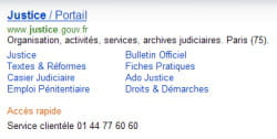 mise en avant du site justice.gouv.fr, via le partenariat entre microsoft et la
