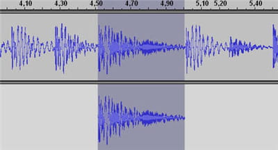 un fragment audio dupliqué parfaitement (ctrl+d) sur lequel on peu travailler