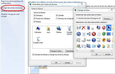 toujours dans le menu personnaliser, on peut changer les icônes de son bureau.