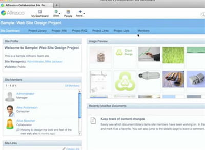 capture d'écran de la solution alfresco