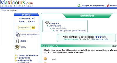 de très nombreux exercices, et un score et un suivi pour chaque compte.