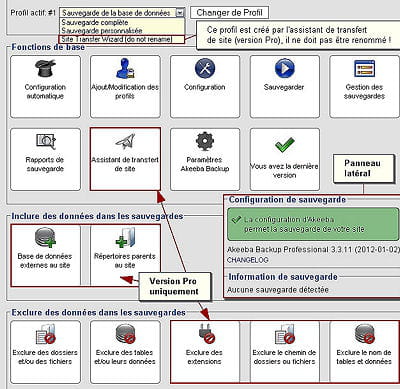 akeeba backup existe en version gratuite ou payante('version pro'), avec plus de