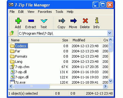 copie d'écran du logiciel présenté sur le site de 7-zip.