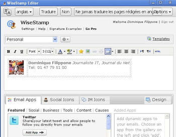 la création wisestamp peut être insérée en signature de tous les messages gmail.