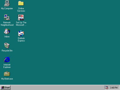 icônes présentes sur un écran de pc windows 95.
