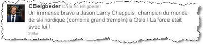 son tweet pour féliciter jason lamy.