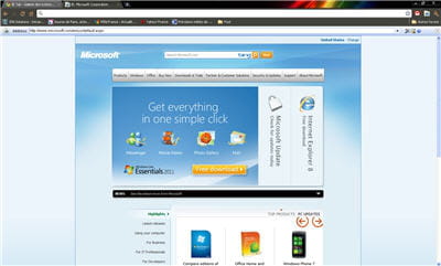 la page d'accueil du site de microsoft ouverte depuis l'extension ie tabs de