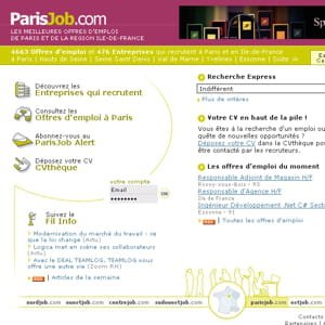 une capture d'écran du site parisjob.com.