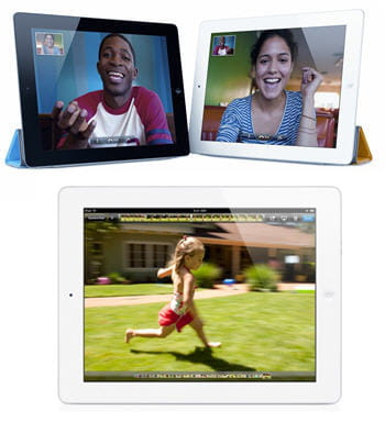 en haut, l'ipad 2 sur l'application facetime, en bas l'ipad 2 en plein