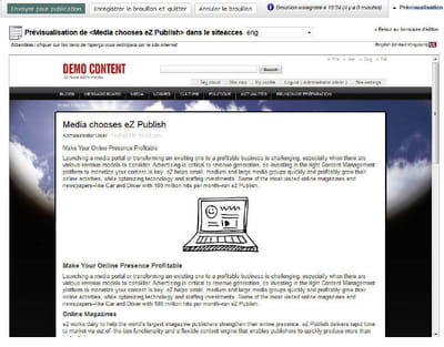 prévisualisation en back-office d'un contenu sous ez publish.